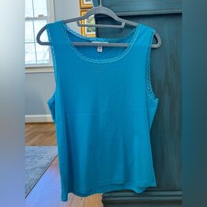 JM Collection Turquoise Sleeveless Top with Lace Detail